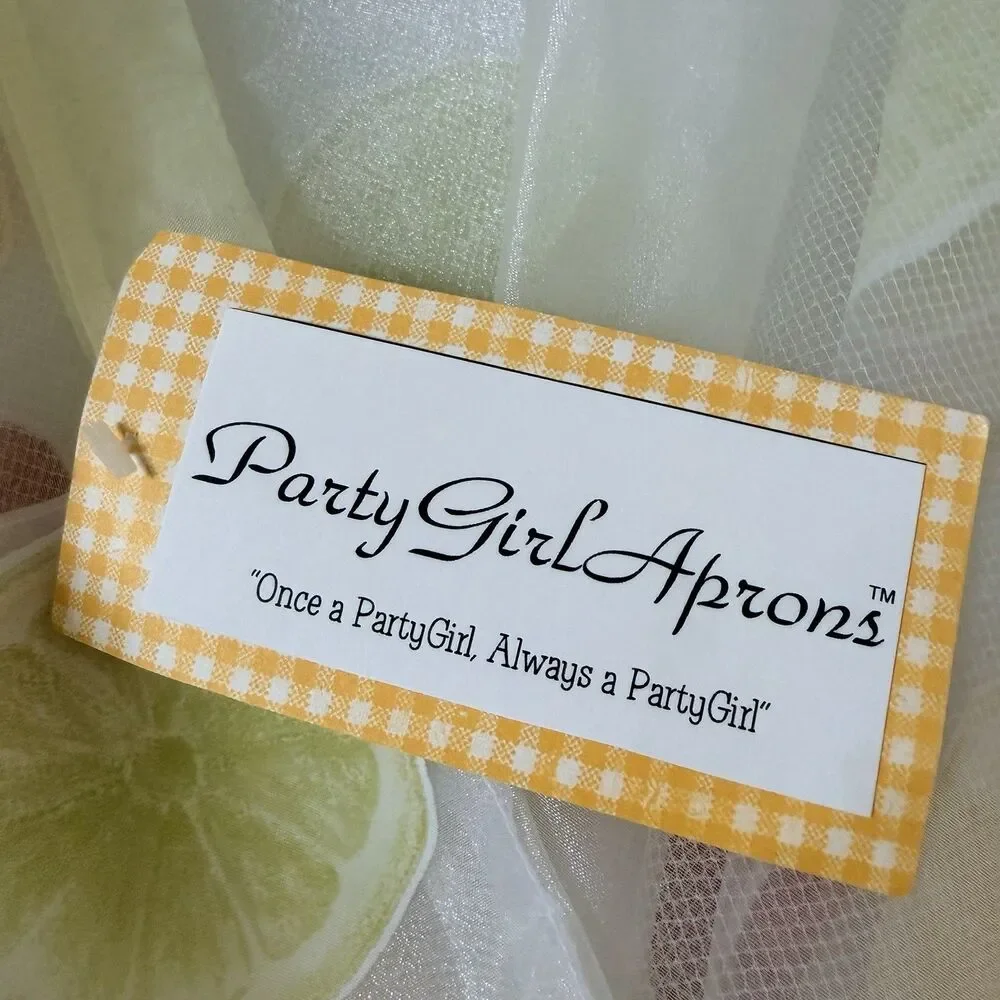 NWT PartyGirlAprons Sheer Fruit Print Hostess Apron Strawberry Lemon Citrus OS